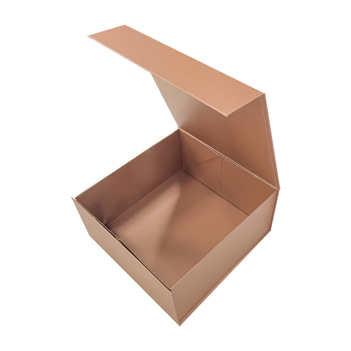 8" x 8" x 4" Collapsable Gift Box w/ 2-pcs White Tissue Paper & Magnetic Square Flap Lid | Rose Gold