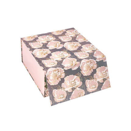 8" x 8" x 4" Collapsible Gift Box w/ 2-pcs White Tissue Paper & Magnetic Square Flap Lid | Elegant Floral LaRibbons and Crafts
