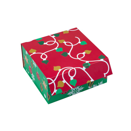 8" x 8" x 4" Collapsable Holiday Gift Box w/ 2-pcs White Tissue Paper & Magnetic Square Flap Lid | Red/Green Christmas Ornaments LaRibbons and Crafts