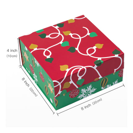 8x8x4 Christmas gift box (red/green). Dimensions labeled. Perfect for holiday presents.