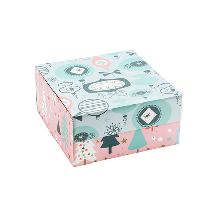 8" x 8" x 4" Collapsable Holiday Gift Box w/ 2-pcs White Tissue Paper & Magnetic Square Flap Lid | Pink And Blue Christmas Ornaments LaRibbons and Crafts