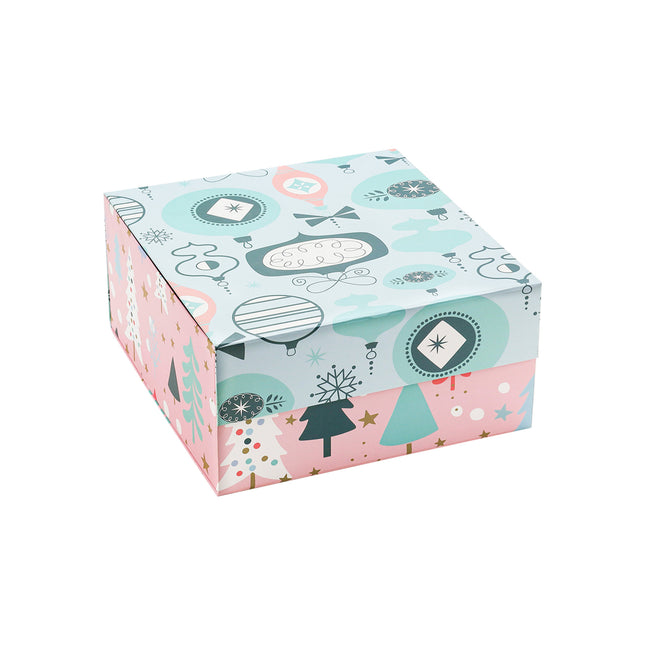 8" x 8" x 4" Collapsable Holiday Gift Box w/ 2-pcs White Tissue Paper & Magnetic Square Flap Lid | Pink And Blue Christmas Ornaments LaRibbons and Crafts
