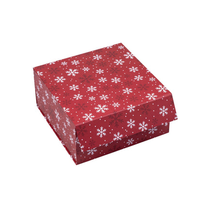 8" x 8" x 4" Collapsable Holiday Gift Box w/ 2-pcs White Tissue Paper & Magnetic Square Flap Lid | Red Snowflake LaRibbons and Crafts