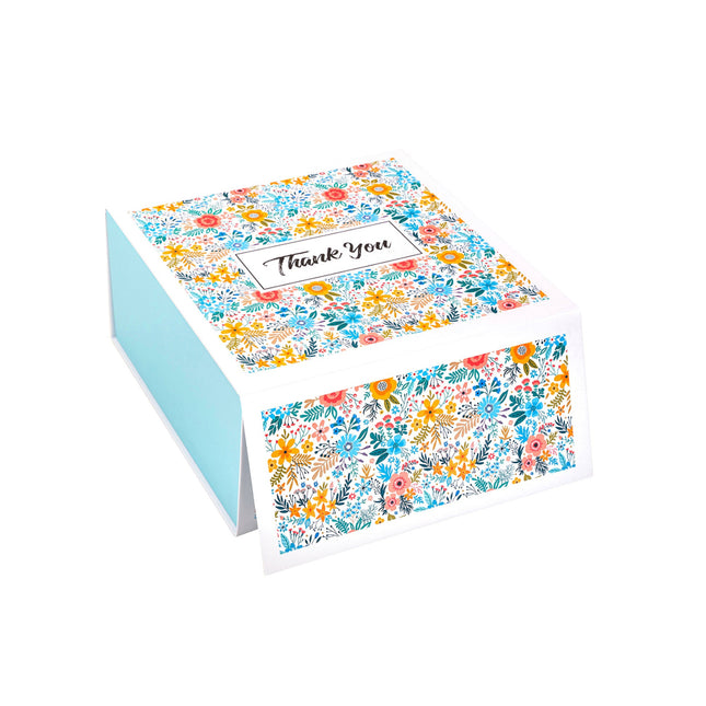 8" x 8" x 4" Yellow Floral Collapsible Magnetic Gift Box - 2 Pcs Tissue Paper LaRibbons and Crafts