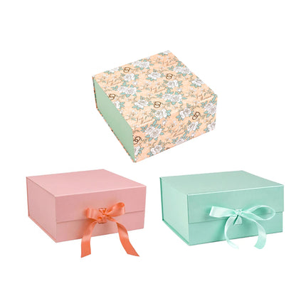 8" x 8" x 4" Collapsable Gift Box w/ Magnetic Square Flap Lid (3-pack) | Wedding Rings/Pink/Mint LaRibbons and Crafts