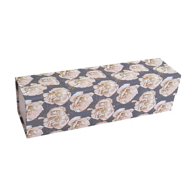 13" x 3.7" x 3.7" Collapsable Gift Box w/ Magnetic Square Flap Lid | Black w/ Rose LaRibbons and Crafts