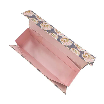 13" x 3.7" x 3.7" Collapsable Gift Box w/ Magnetic Square Flap Lid | Black w/ Rose LaRibbons and Crafts