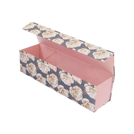 13" x 3.7" x 3.7" Collapsable Gift Box w/ Magnetic Square Flap Lid | Black w/ Rose LaRibbons and Crafts
