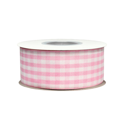 Pink and white Gingham Check Ribbon roll, versatile for gift wrapping