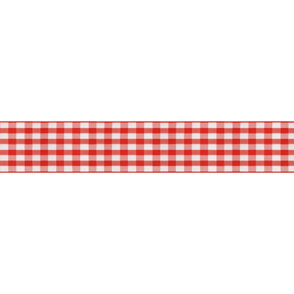 Red/Pink 1 1/2" Gingham Check Ribbon roll with a classic checkered pattern, ideal for DIY crafts