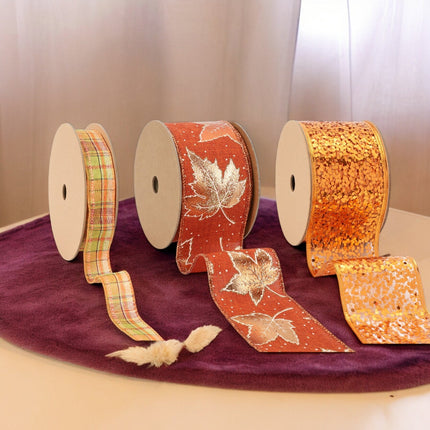 Metallic Harvest Leaf Wired Ribbon Bundle | Rust Multi | 3 Rolls/30 Yards Total LaRibbons and Crafts
