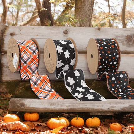 Ghost Polka Dot Plaid Wired Ribbon Bundle | Black Multi | 3 Rolls/30 Yards Total LaRibbons and Crafts