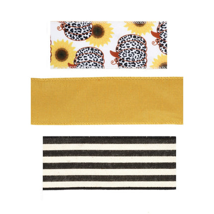 Pumpkin Stripe Wired Ribbon Bundle | Yellow/Black/White | 3 Rolls/30 Yards Total LaRibbons and Crafts