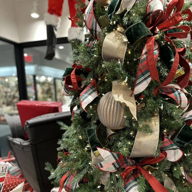 4" Wired Dupioni Ribbon | Burgundy/Green/White Plaid Bias Cut | 5 Yard Roll LaRibbons and Crafts