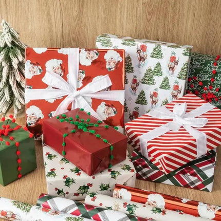 30" x 10' Holiday Giftwrap Ensemble w/ Star Bow & Tags (4-pack) | Vintage Christmas LaRibbons and Crafts