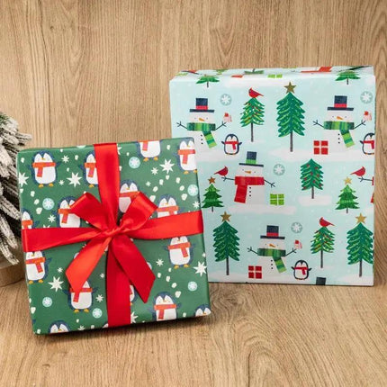 LaRibbons 30" x 10' Christmas Holiday Reversible Gift Wrap Kit | Winter Friends LaRibbons and Crafts