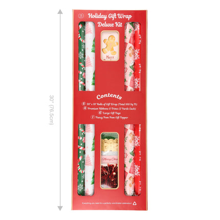 LaRibbons 30" x 10' Christmas Holiday Gift Wrap Deluxe Kit | Pink Gingerbread LaRibbons and Crafts