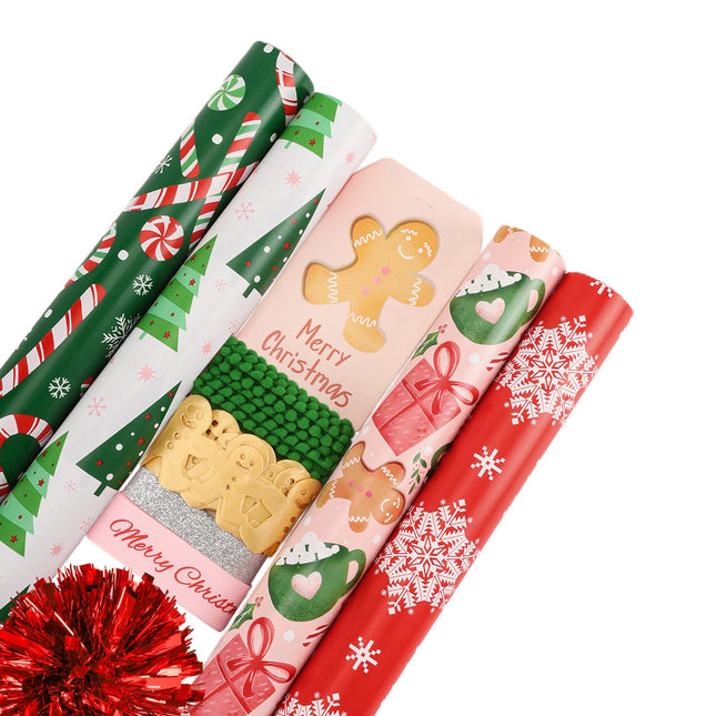 LaRibbons 30" x 10' Christmas Holiday Gift Wrap Deluxe Kit | Pink Gingerbread LaRibbons and Crafts