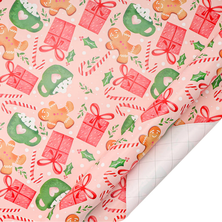 LaRibbons 30" x 10' Christmas Holiday Gift Wrap Deluxe Kit | Pink Gingerbread