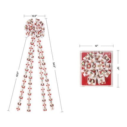 13" Decorative Christmas Tree Topper Bow (2.5" Wired Ribbon) | "Nutcracker" White/Multi LaRibbons and Crafts