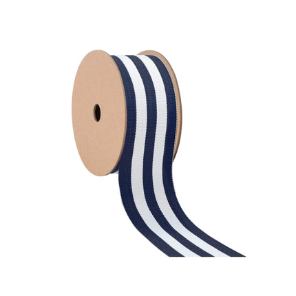 Full spool of Navy & white vertical stripe grosgrain ribbon, neat & durable