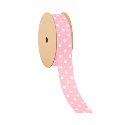 Pink and white polka dot grosgrain ribbon, 1 1/2 inch width, classic pattern for crafts and hair accessories