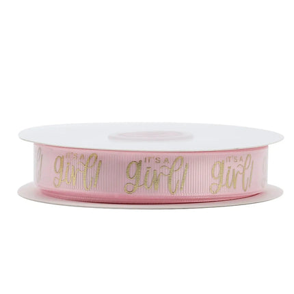 5/8" IT'S A GIRL GROSGRAIN RIBBON PINK/GOLD LaRibbons and Crafts