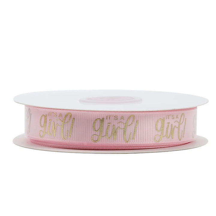 5/8" IT'S A GIRL GROSGRAIN RIBBON PINK/GOLD