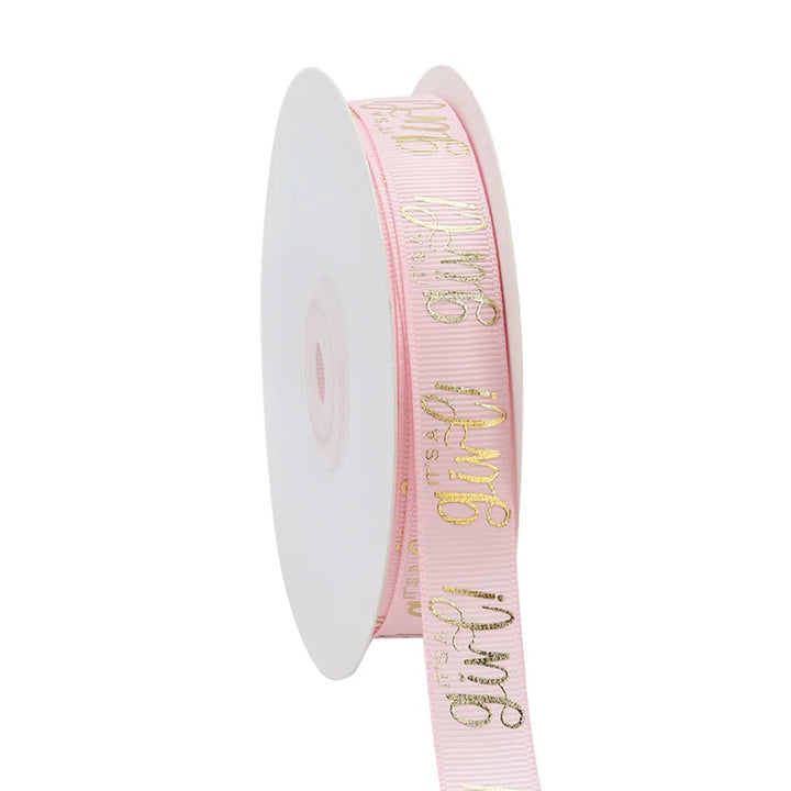 5/8" IT'S A GIRL GROSGRAIN RIBBON PINK/GOLD