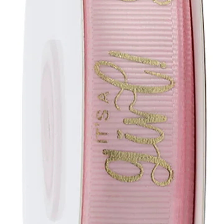 5/8" IT'S A GIRL GROSGRAIN RIBBON PINK/GOLD