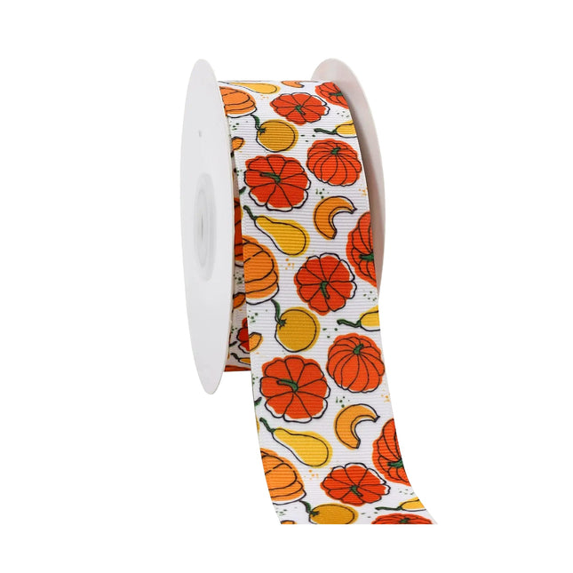 1 1/2" PUMPKIN FRENZY GROSGRAIN RIBBON IVORY MULTI LaRibbons and Crafts