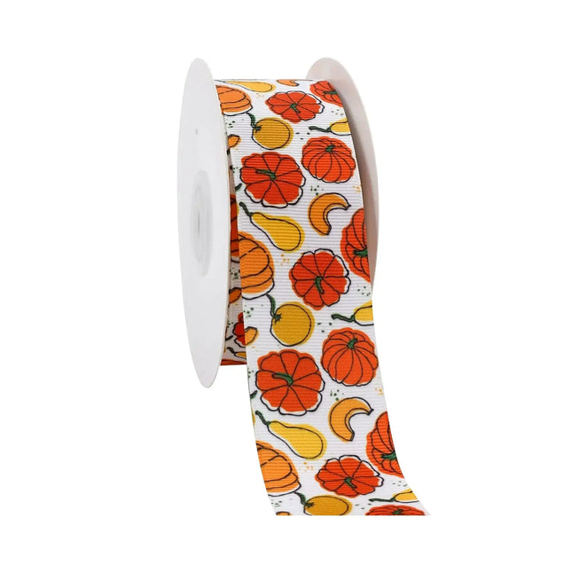 1 1/2" PUMPKIN FRENZY GROSGRAIN RIBBON IVORY MULTI LaRibbons and Crafts