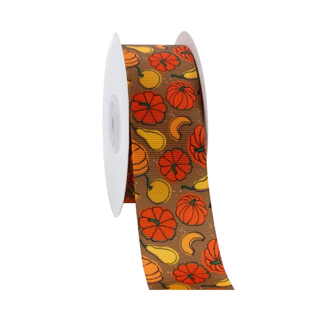 1 1/2" PUMPKIN FRENZY GROSGRAIN RIBBON BROWN MULTI LaRibbons and Crafts