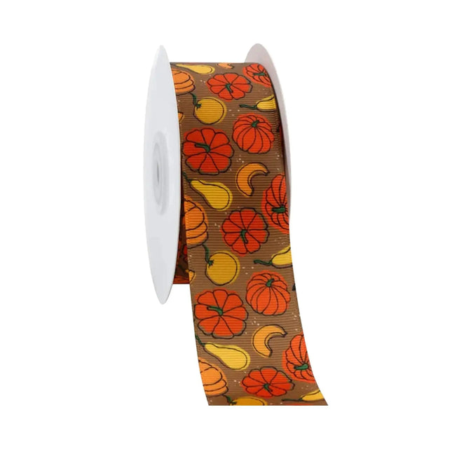 1 1/2" PUMPKIN FRENZY GROSGRAIN RIBBON BROWN MULTI LaRibbons and Crafts