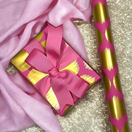 24" x 417' Wrapping Paper Half Ream | Pink w/ Large Pink Metallic Dot LaRibbons and Crafts