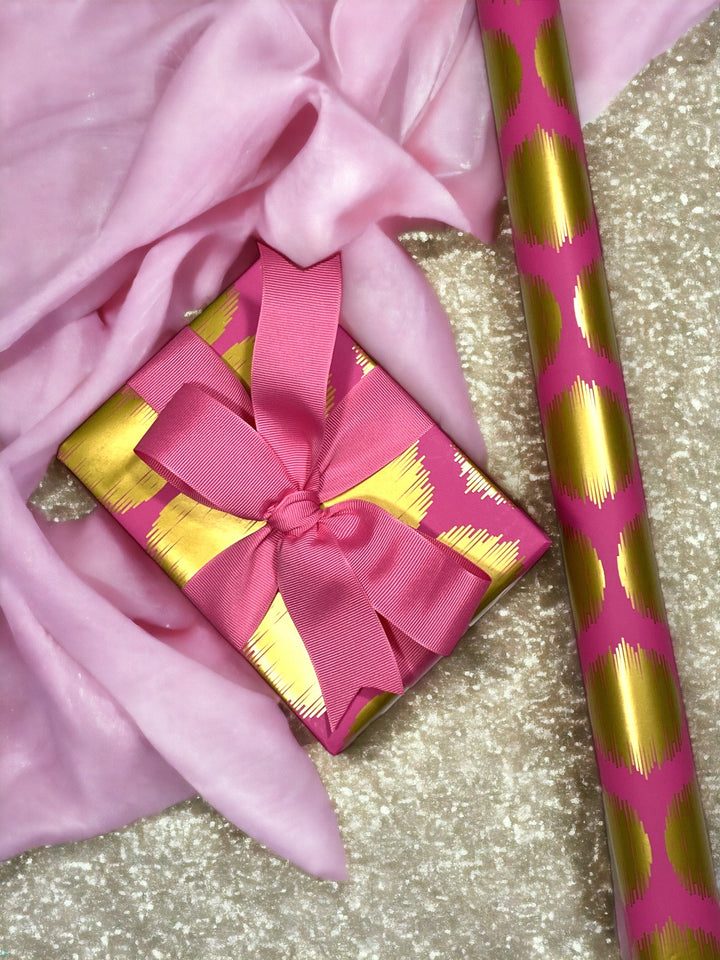 24" x 417' Wrapping Paper Half Ream | Pink w/ Large Pink Metallic Dot