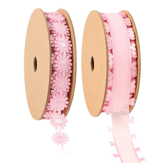 Ultrasonic Cut 3/4" Pink Daisy/1" Pink Organza Heart Bundle | 20 Yards LaRibbons and Crafts