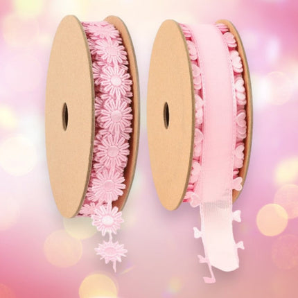 Ultrasonic Cut 3/4" Pink Daisy/1" Pink Organza Heart Bundle | 20 Yards LaRibbons and Crafts