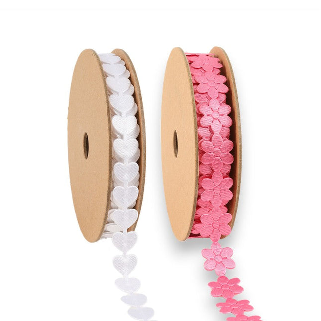 3/4" Ultrasonic Cut White Heart/Pink Flower Bundle | 20 Yards LaRibbons and Crafts