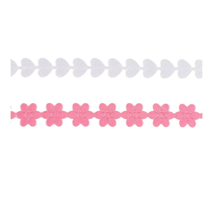 3/4" Ultrasonic Cut White Heart/Pink Flower Bundle | 20 Yards LaRibbons and Crafts