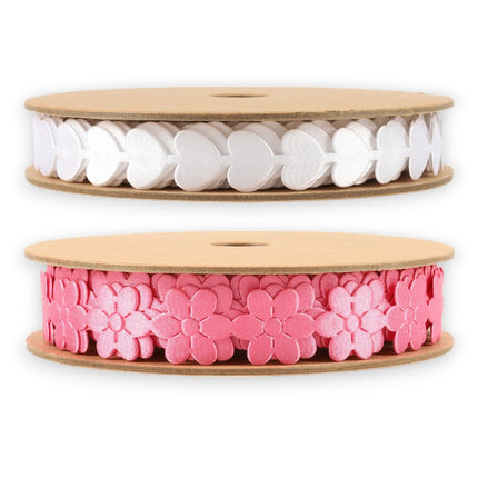 3/4" Ultrasonic Cut White Heart/Pink Flower Bundle | 20 Yards LaRibbons and Crafts