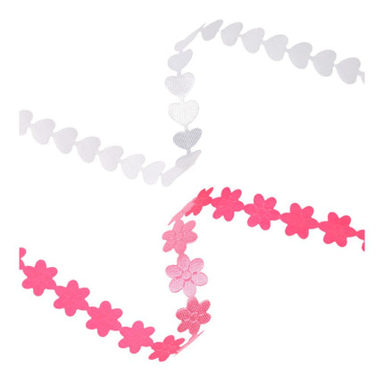 3/4" Ultrasonic Cut White Heart/Pink Flower Bundle | 20 Yards LaRibbons and Crafts