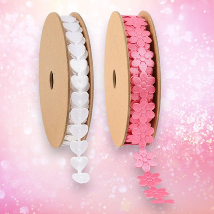 3/4" Ultrasonic Cut White Heart/Pink Flower Bundle | 20 Yards LaRibbons and Crafts