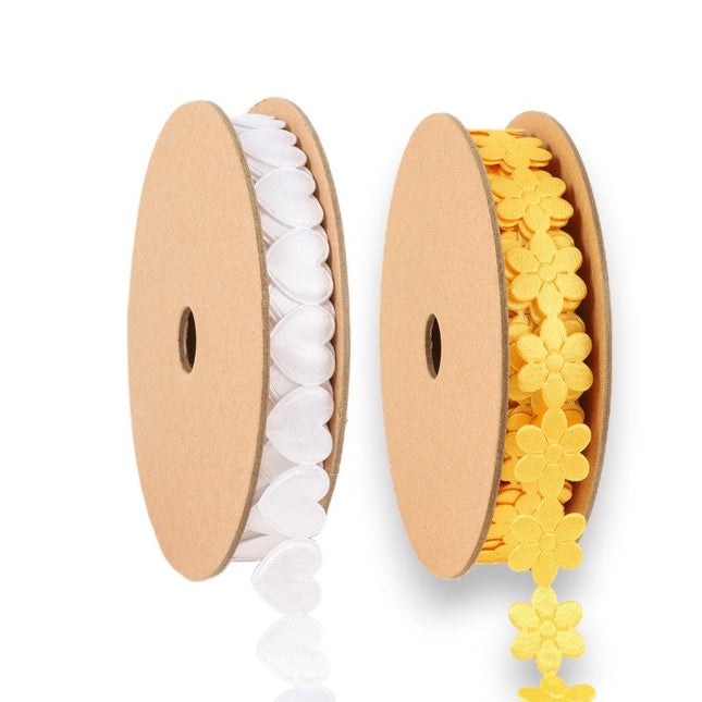 Ultrasonic Cut 1/4" White Heart/3/4" Yellow Flower Bundle | 20 Yards LaRibbons and Crafts