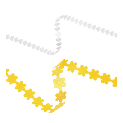Ultrasonic Cut 1/4" White Heart/3/4" Yellow Flower Bundle | 20 Yards LaRibbons and Crafts