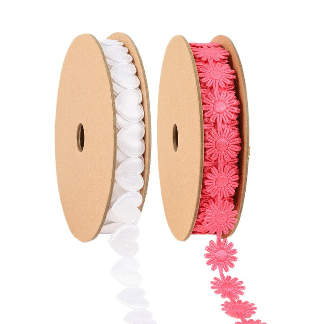 3/4" Ultrasonic Cut White Heart/Hot Pink Daisy Bundle/20 Yards LaRibbons and Crafts