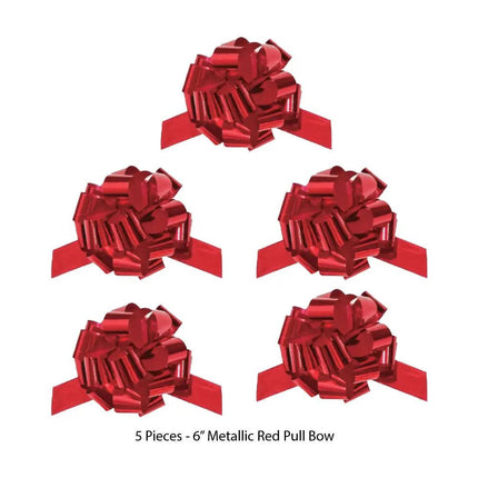 5-piece 6" metallic red pull bow set â€“ shiny, pre-made bows for holiday gift wrapping