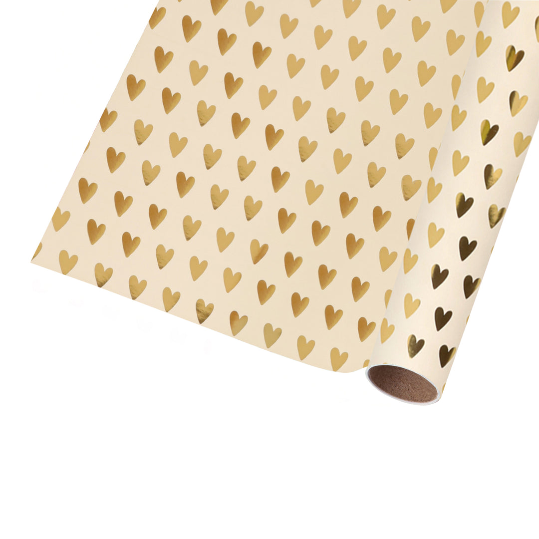 17" x 33' Mini Wrapping Paper | Blush Gold Metallic Heart