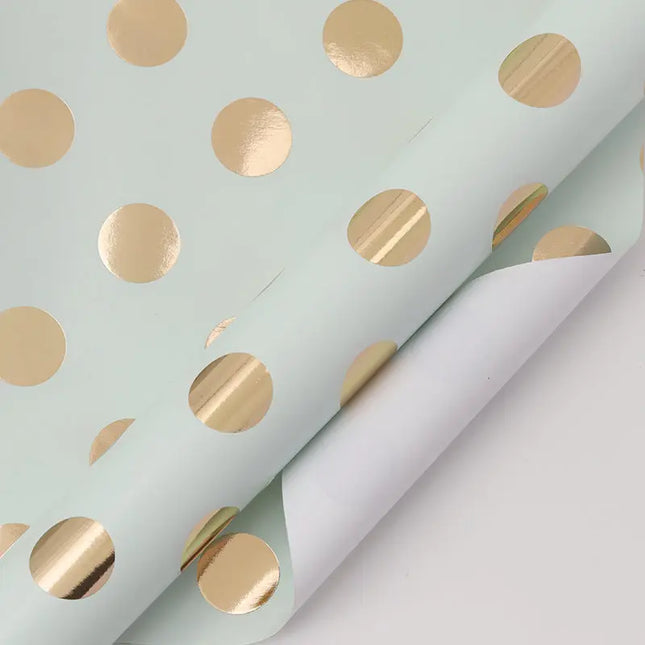 17" x 33' Mini Wrapping Paper | Blue w/ Gold Metallic Polka Dot LaRibbons and Crafts