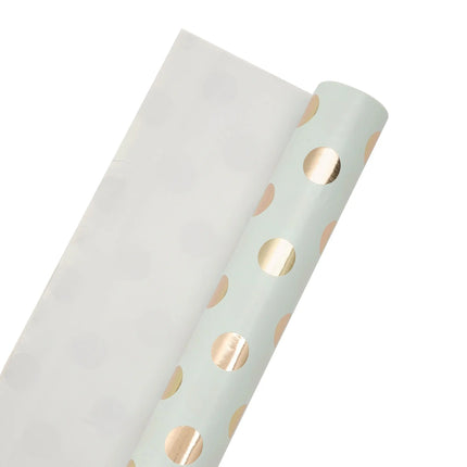 17" x 33' Mini Wrapping Paper | Blue w/ Gold Metallic Polka Dot LaRibbons and Crafts